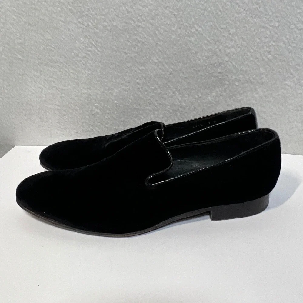 Saks Fifth Avenue Mens Black Velvet Loafers Italian Made Smoking Slippers 9 M